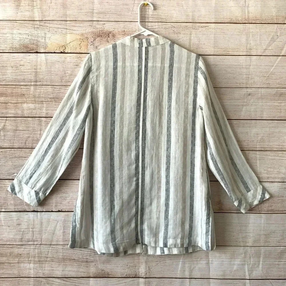 Soft Surroundings Linen Button Front Blouse Women’s Size PM Side Slit Beige Top - Picture 9 of 11